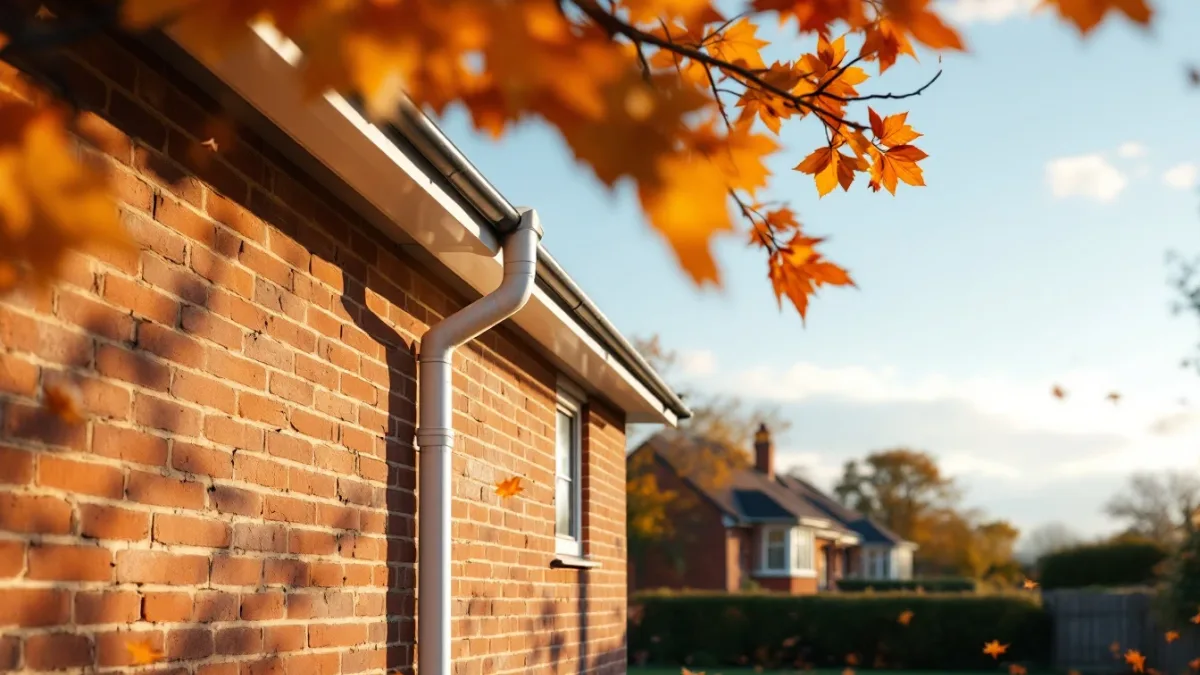 A traditional Kent brick house with white gutters along the roofline in warm afternoon light